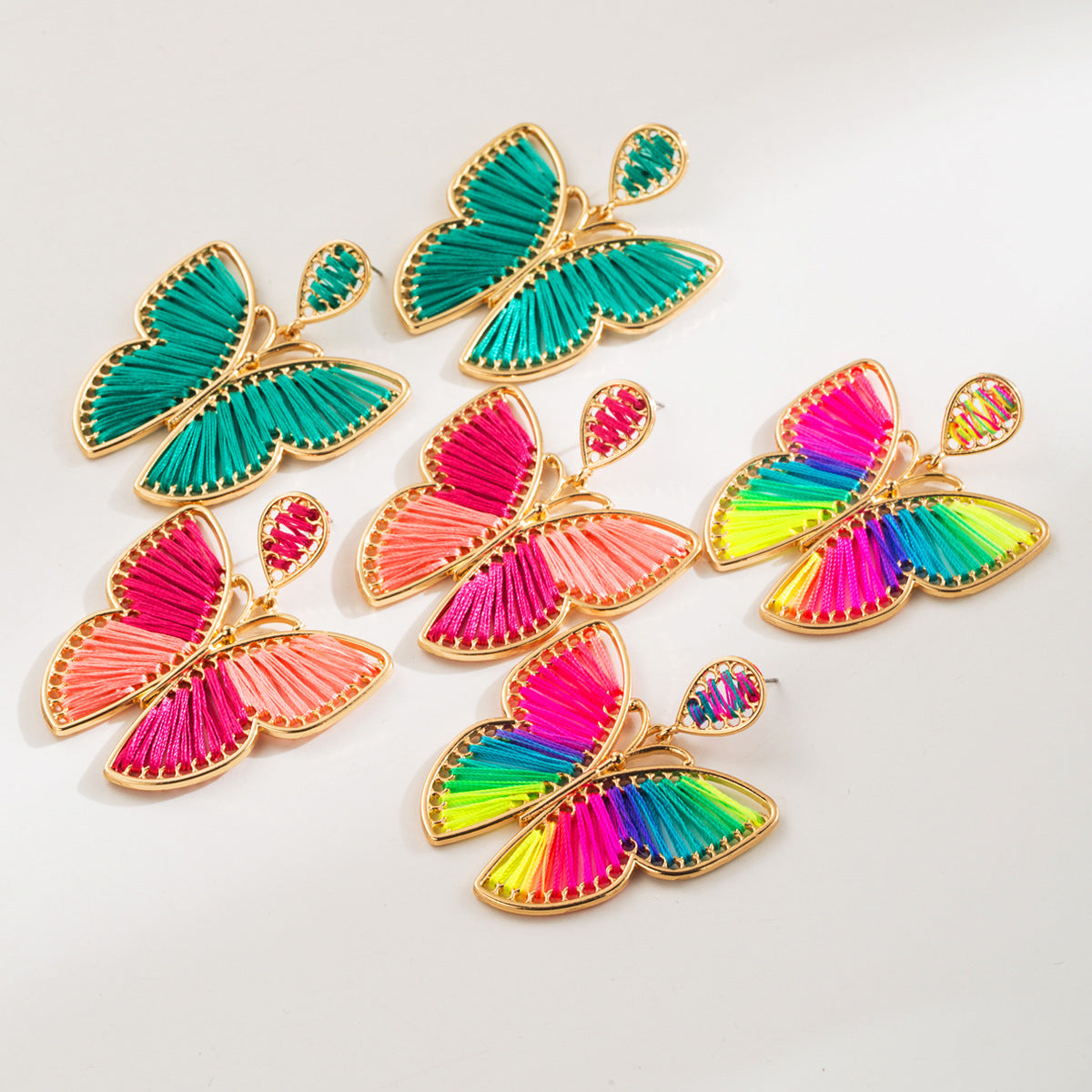 Wholesale Cotton Thread Braided Butterfly Bohemian Ethnic Style Alloy Earrings