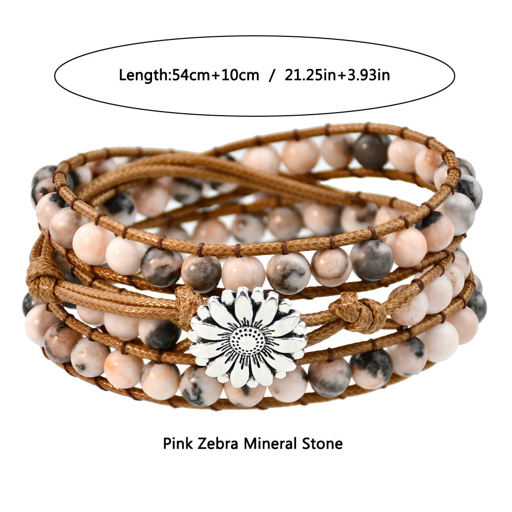 Wholesale  accessories hand-woven pink zebra stone beaded bracelet