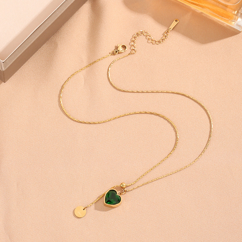Wholesale Emerald Diamond Heart Titanium Steel Necklace