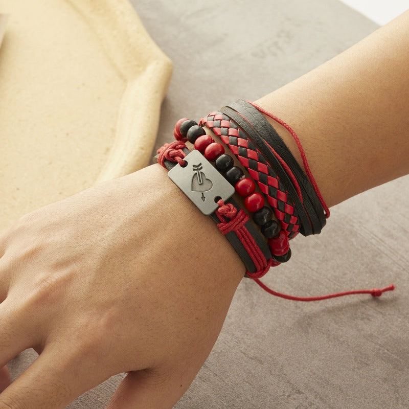 Peads de madera creativos al por mayor pulsera de cuero trenzado de plumas cruzadas