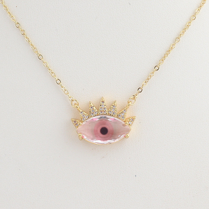 Wholesale Devil Eye Clear Zircon Necklace with Zircon Eyelashes Necklaces