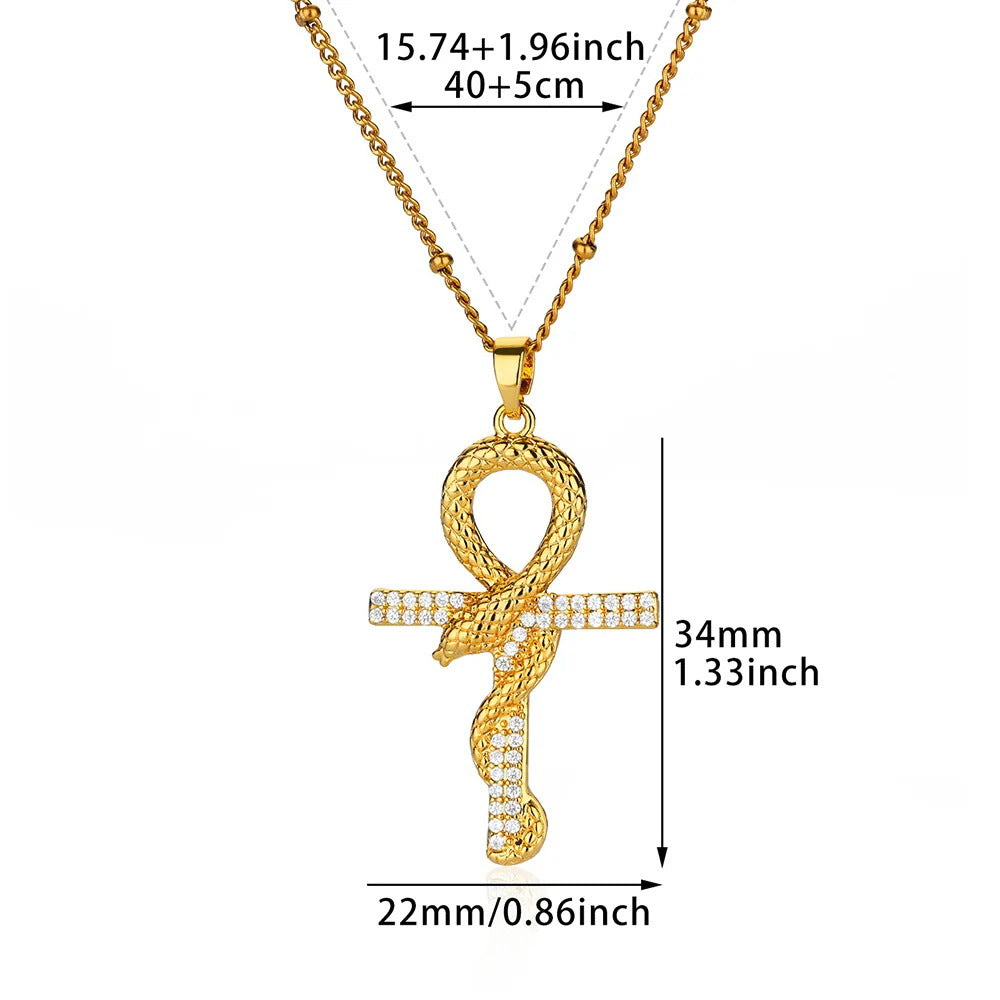 Wholesale Copper Micro-inlaid Zircon Fashion Snake Cross Necklace