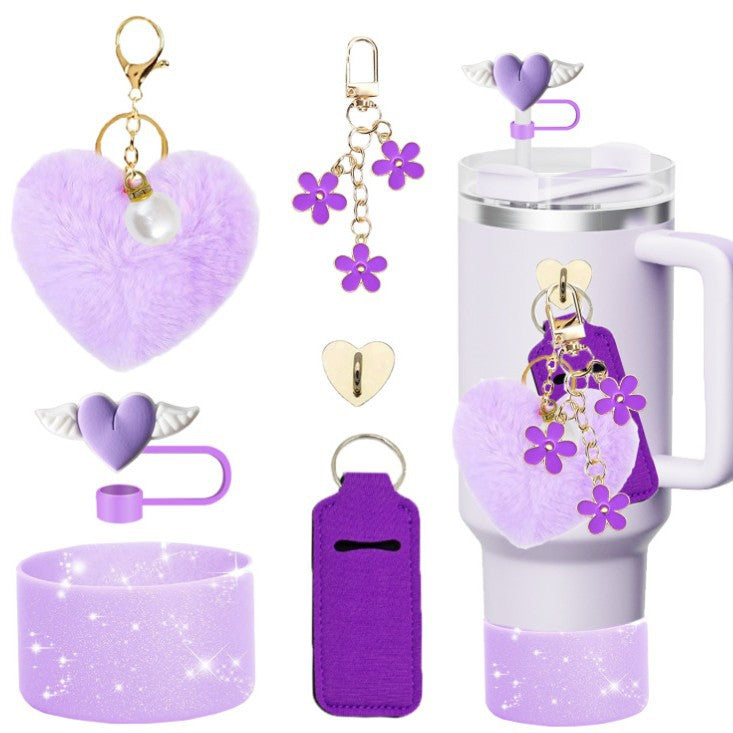 Wholesale Valentine's Day Love Hair Ball Pendant Lipstick Bag Bow Straw Plug Couple Keychain