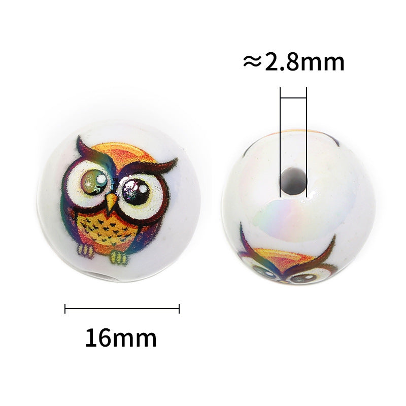 Wholesale 100pcs Cute Owl Print Acrylic Cartoon Animal Diy Beads