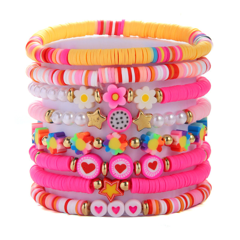 Wholesale Pink Rainbow Flower Sweet Valentine's Day Multi-strap Bracelet