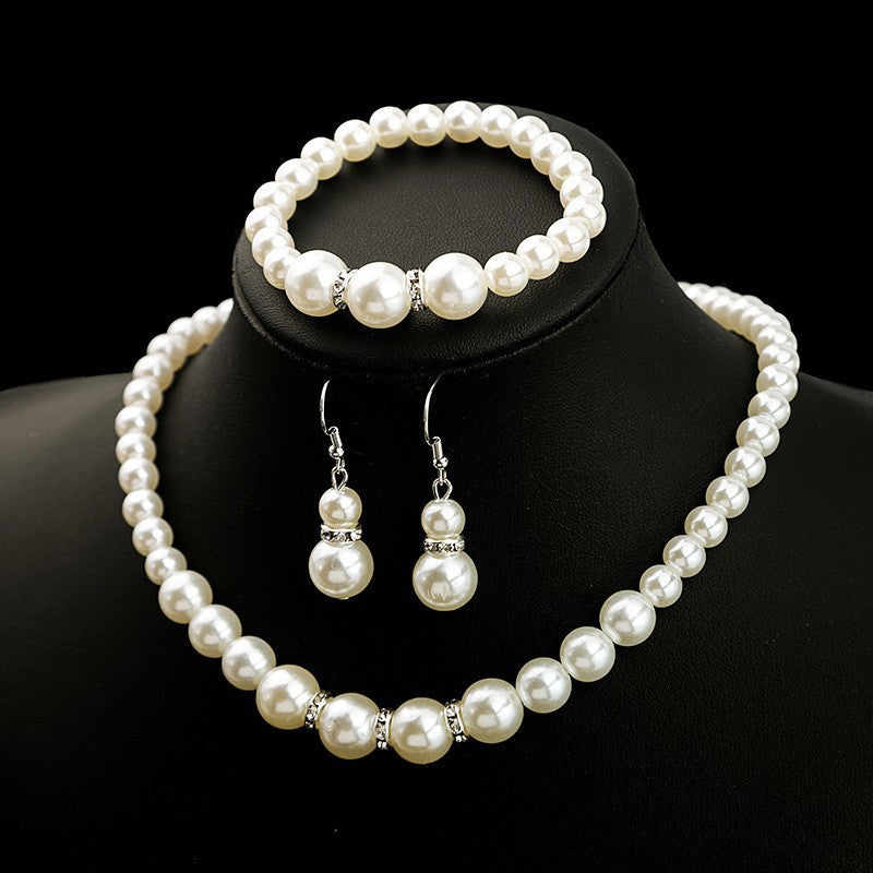 Wholesale Pearl Necklace Earrings Bracelet Three Piece Set
