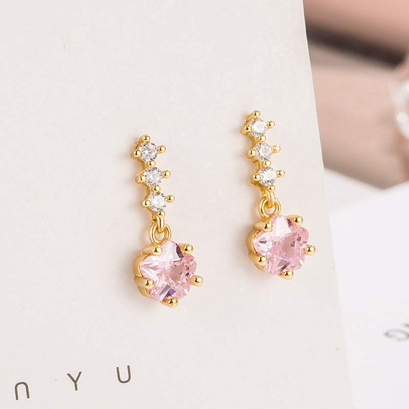 Wholesale Pink Flower Zircon Copper Earrings