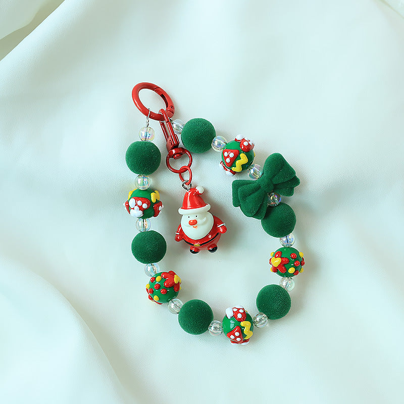 Wholesale Christmas Plush Gingerbread Man Beaded Phone Chain  Keychain Bag Charm Decorative Accessory For Holiday Gift