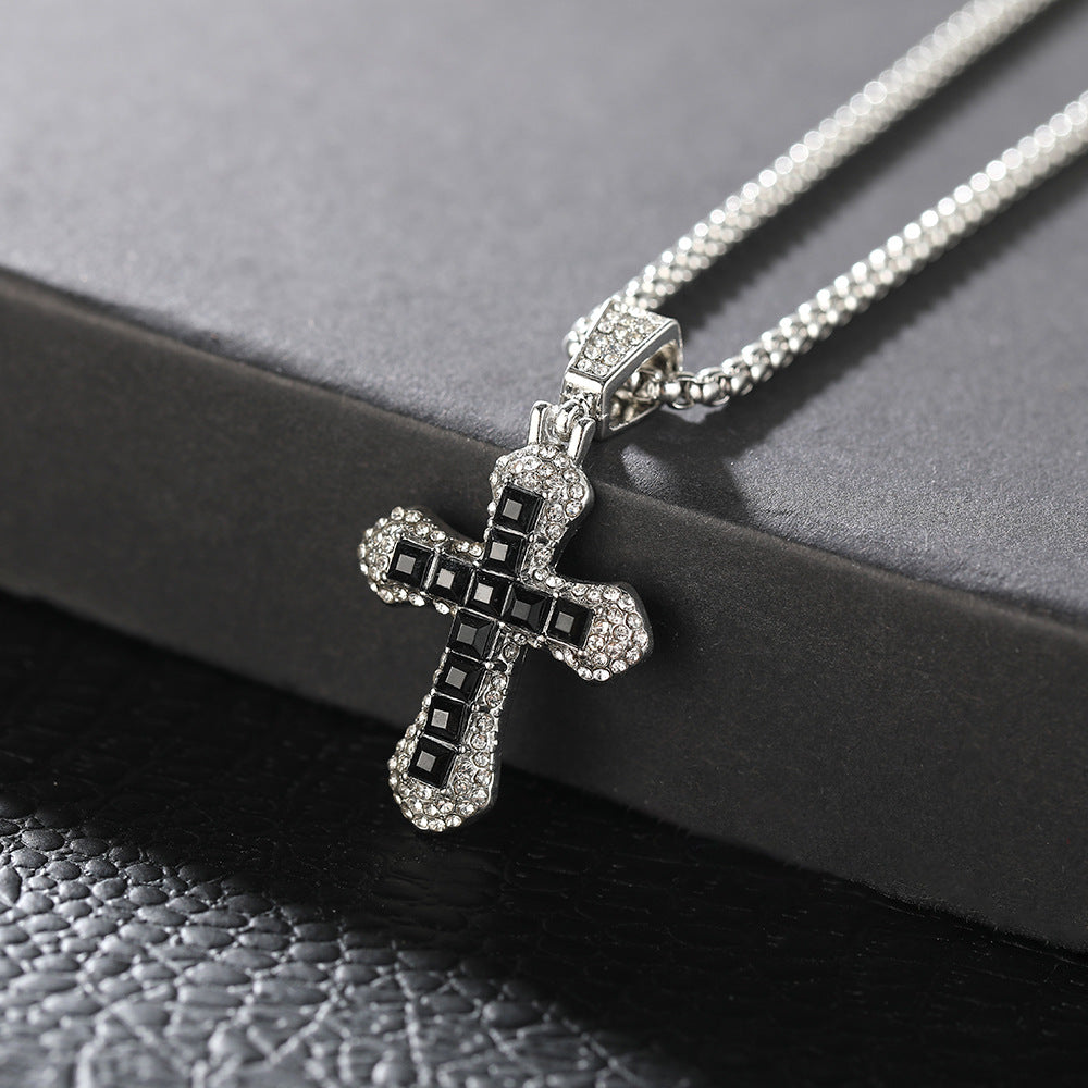 Wholesale Full diamond cross pendant sweater necklace