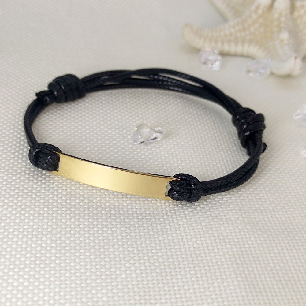 Wholesale Mirror Polished Titanium Steel Braided Stainless Steel Wax Rope Adjustable Bracelet