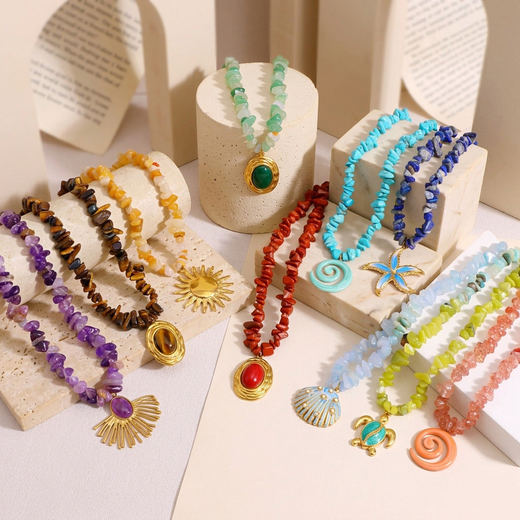 Wholesale Stone Gravel Pillar Necklace Titanium Steel Clavicle Chain