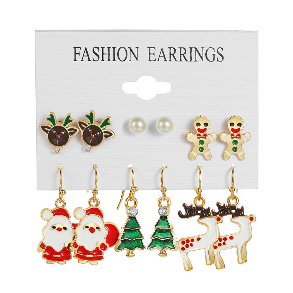 Wholesale Oil Drop Christmas Bell Elk Earring Set