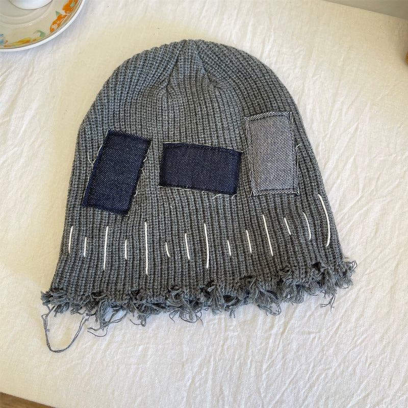 Wholesale Autumn and Winter Hip Hop Warm Raw Edge Patch Beanie