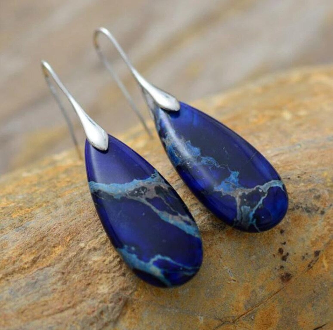 Wholesale Natural Stone Earrings Purple Emperor Stone Pendant Earrings