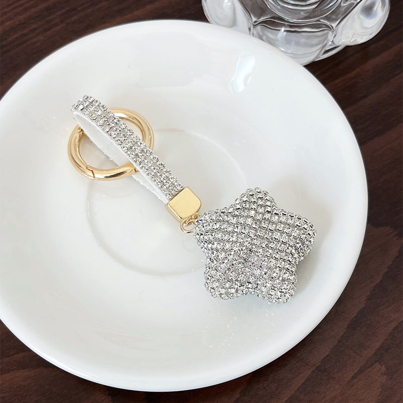 Wholesale Zinc Alloy Inlaid Diamond Five-pointed Star Key Chain