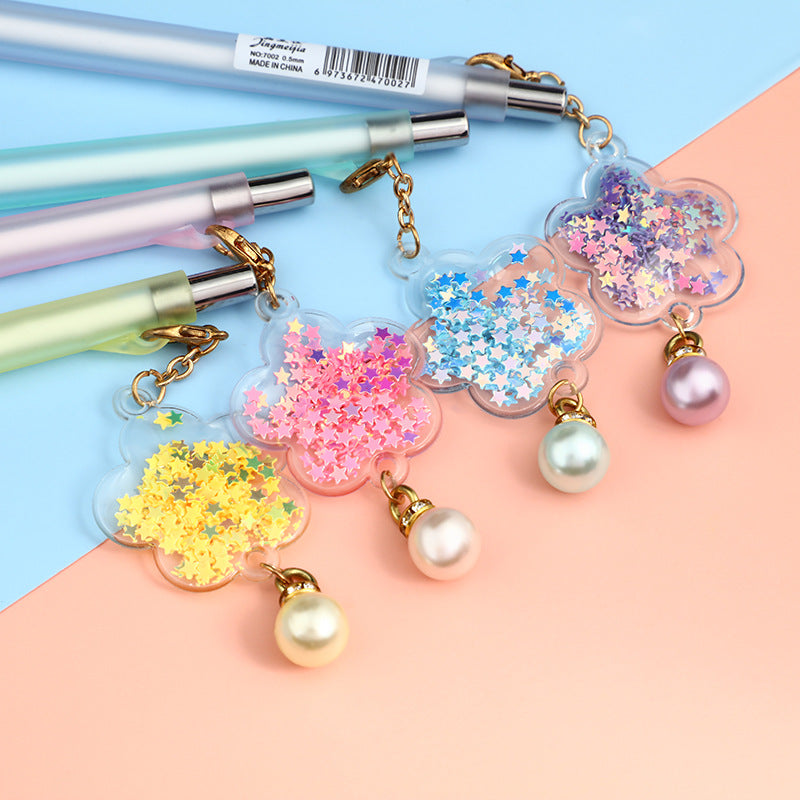 Wholesale translucent pearl flower pen body can replace core pencil writing stationery