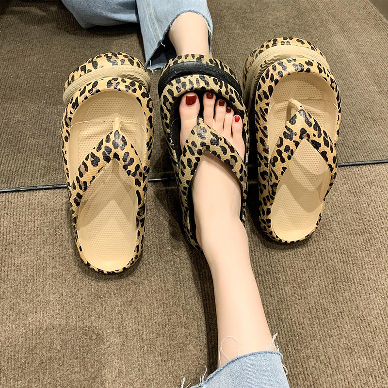Wholesale EVA Summer New Thong Thick Sole Leopard Slippers