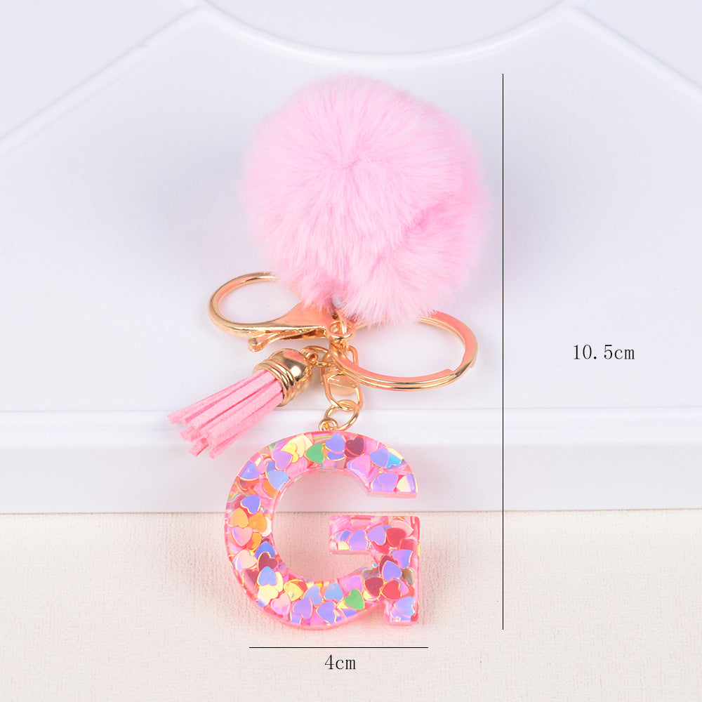 卸売人気のファーボールラブレター樹脂キーホルダー