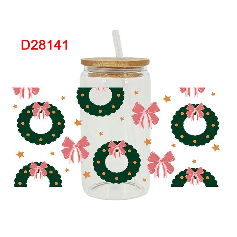 Wholesale Christmas Bow Santa Claus Series 16oz Cup UV DTF Wraps