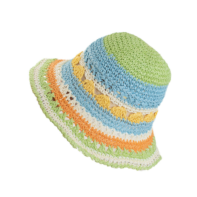 Wholesale Fisherman's Hat Rainbow Straw Hat Summer Travel Seaside Beach Holiday Sun Hat Tide