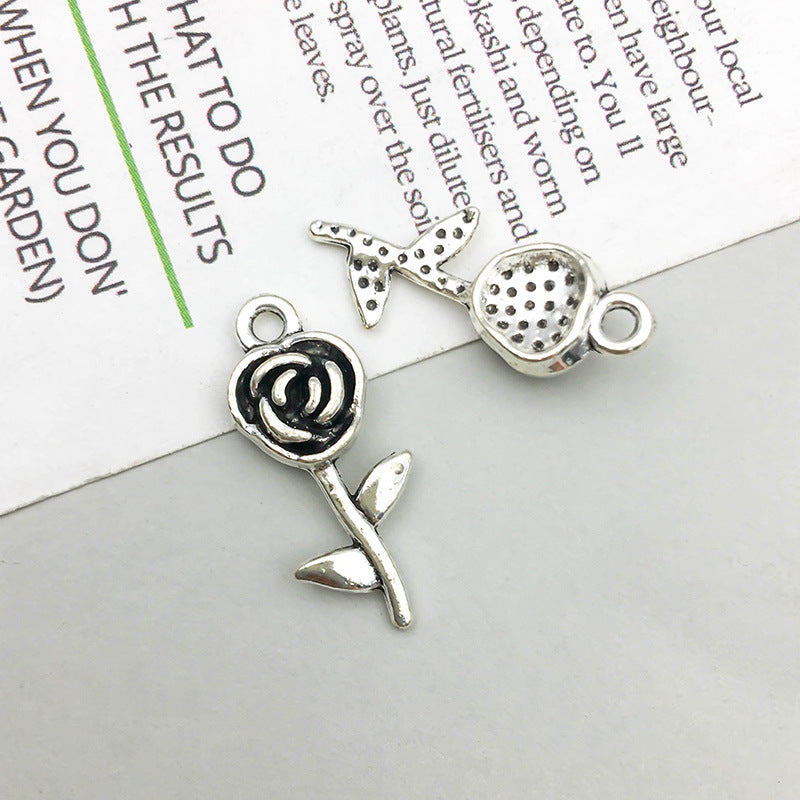 Wholesale 1 Retro Drip Oil Silver Alloy Rose DIY Pendant