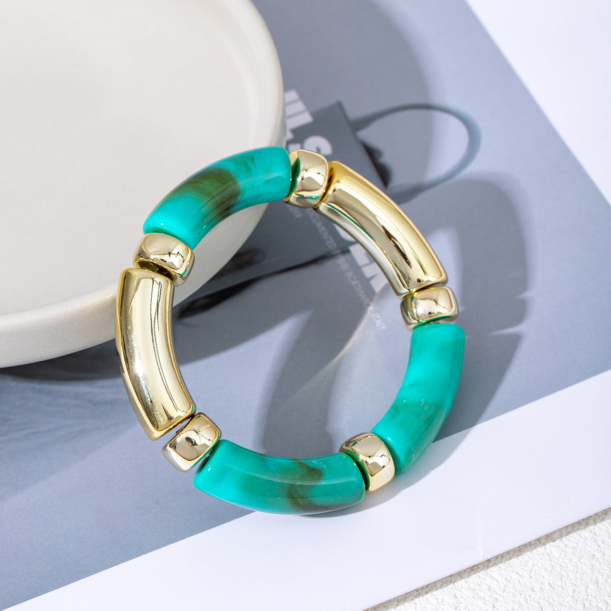 Wholesale Acrylic Elbow Bracelet Curved Bamboo Tube Multi-Color