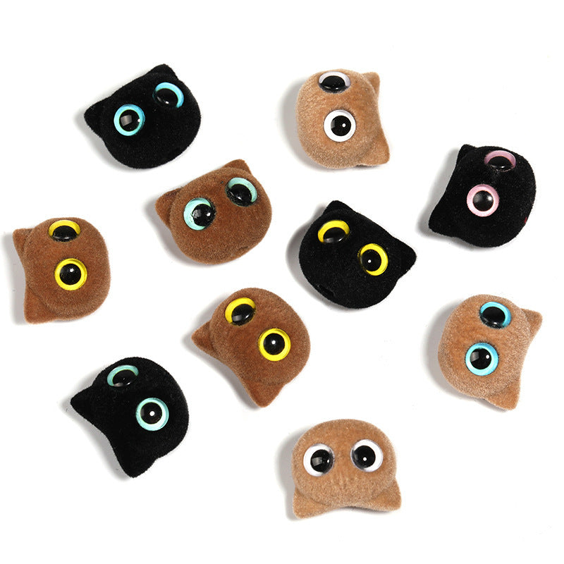 Wholesale 20pcs/pack Flocked big eye cat head beadable DIY accessories