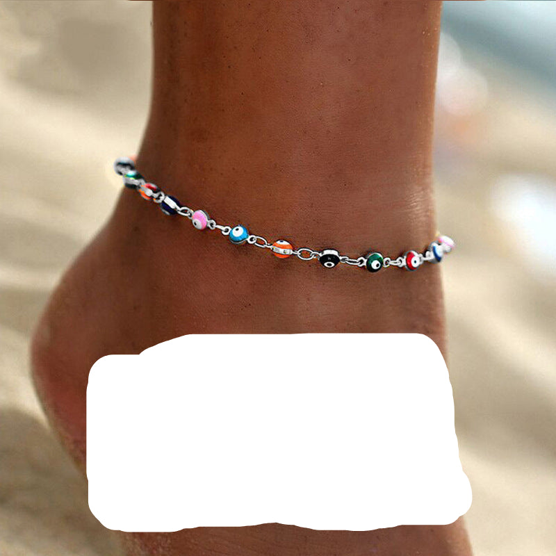 Wholesale Creative colorful eyes geometric chain beach anklet