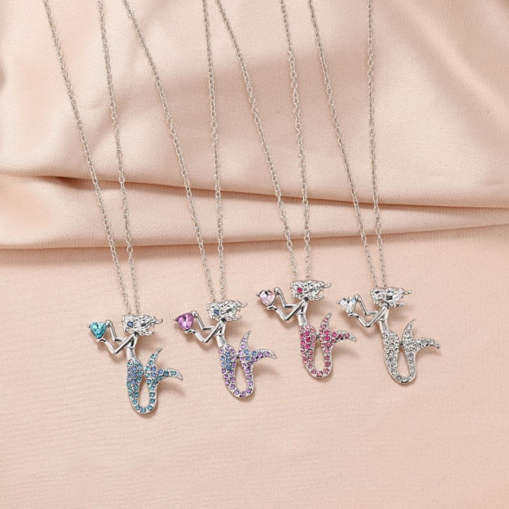 Wholesale mermaid tail neck chain net red with diamond clavicle chain pendant