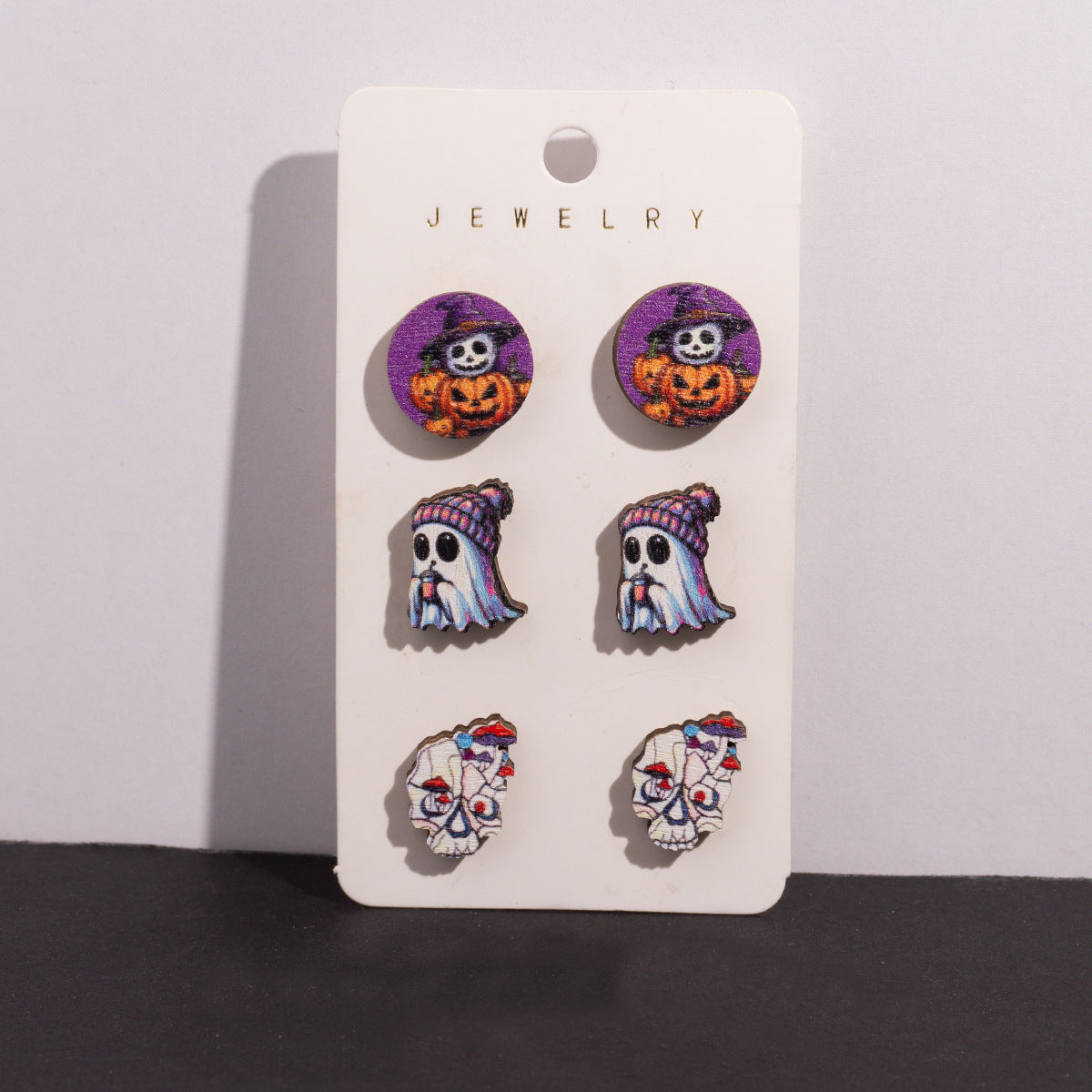 Wholesale  Halloween Cartoon Funny Ghost Pumpkin Kid Wooden Decorative Earrings Combination suit
