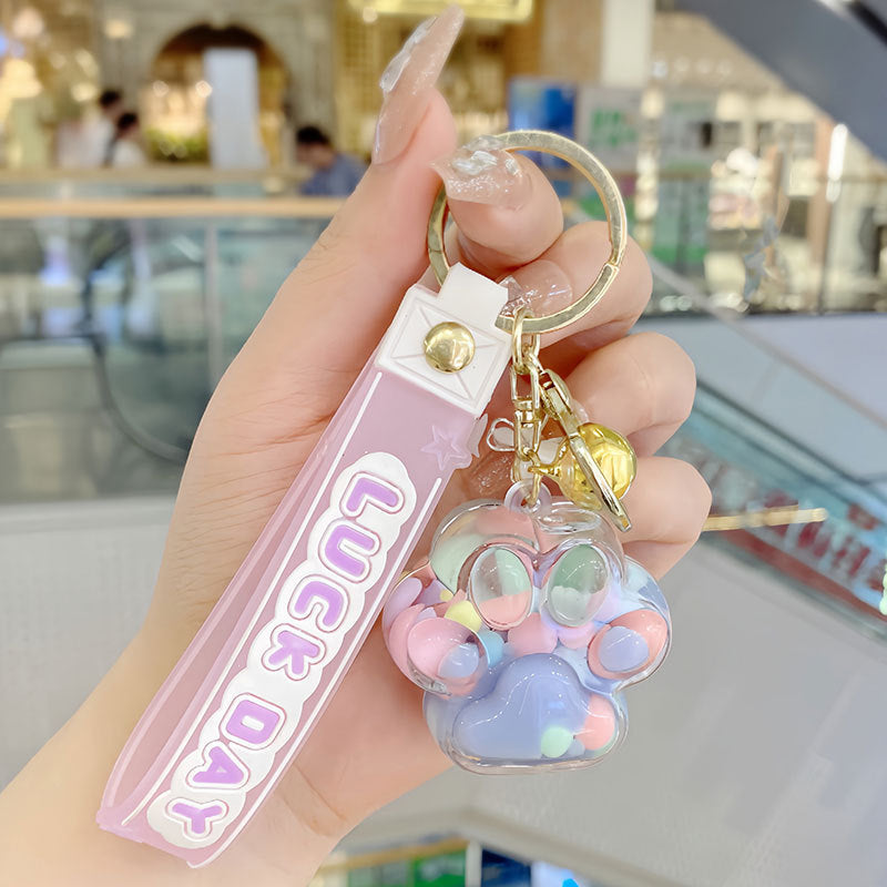 Wholesale Acrylic Liquid Sand Cat Paw Keychain