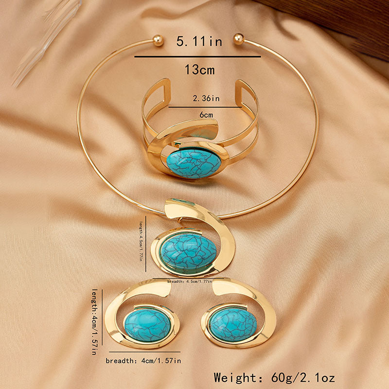 Wholesale Trendy Electroplated Alloy Jewelry Set With Earrings Necklace Bracelet Blue Heart Water Drop Bell Designs Everyday Fashion Accessory
