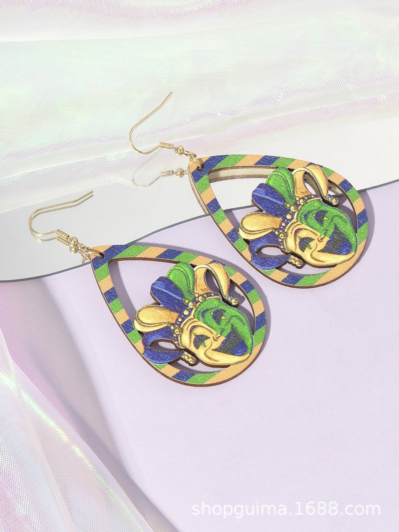 Wholesale Wholesale ladies cross-border carnival teardrop mask lightweight wooden earrings