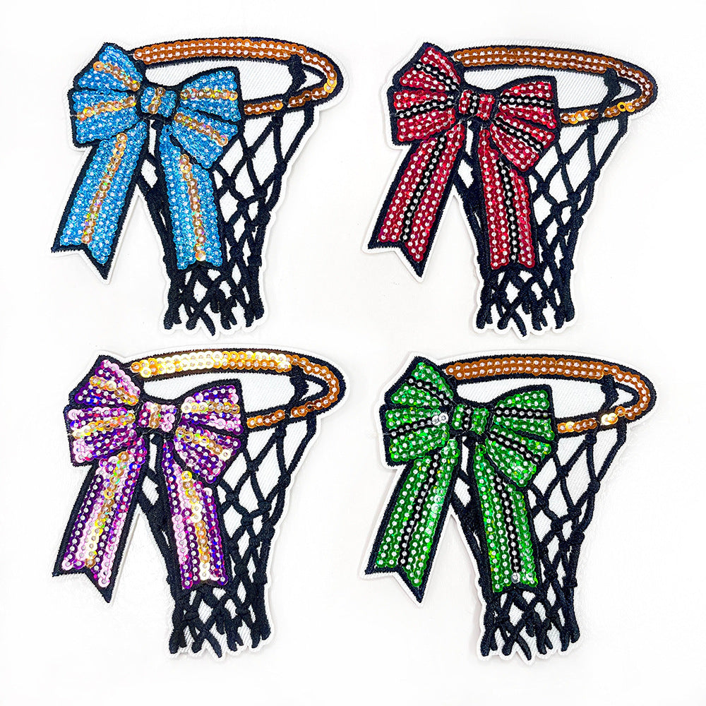 Wholesale Polyester Iron On Embroidered Patch Bowknot Basketball Design For Shoes Hats
