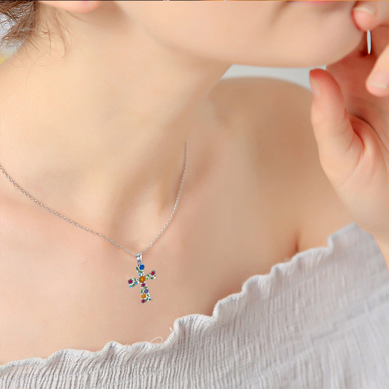 Wholesale Cross Small Plum Blossom Pendant Necklace