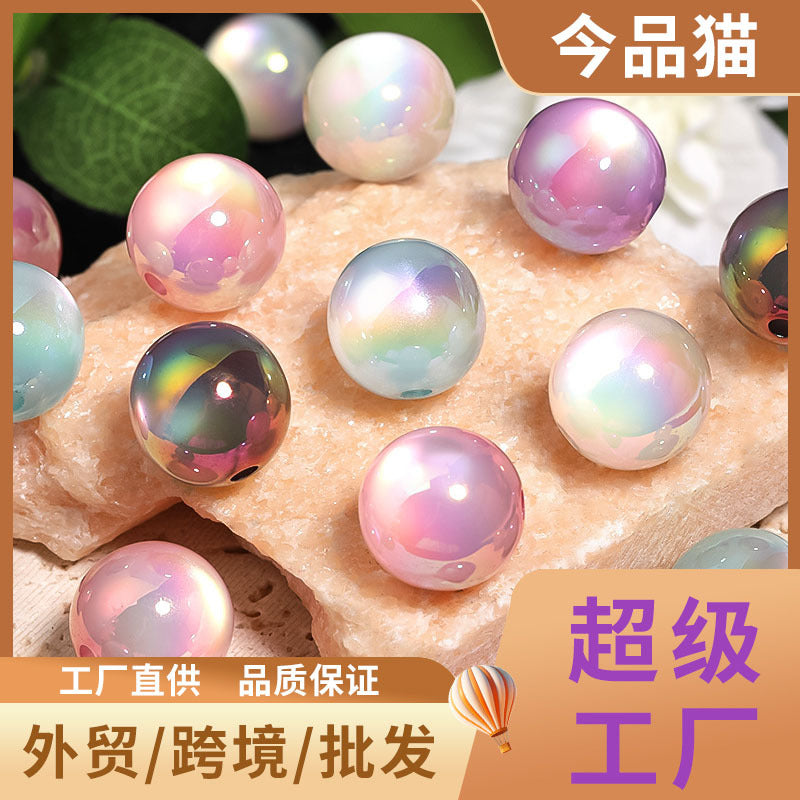 Wholesale Random 100pcs Colorful round jelly cat eye acrylic beads