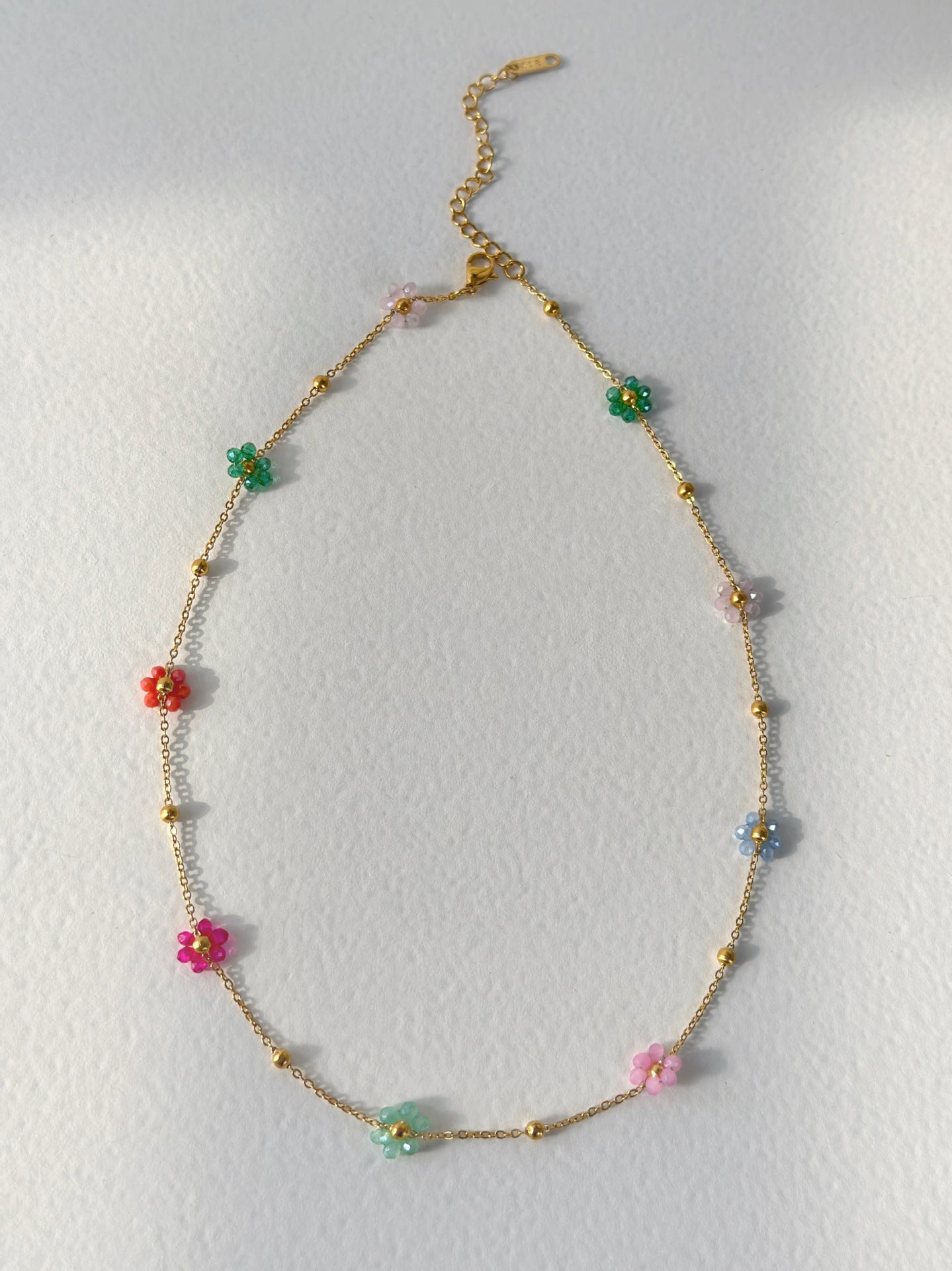 Wholesale Titanium Steel Colorful Pink Flower Necklace Waist Chain Anklet Set