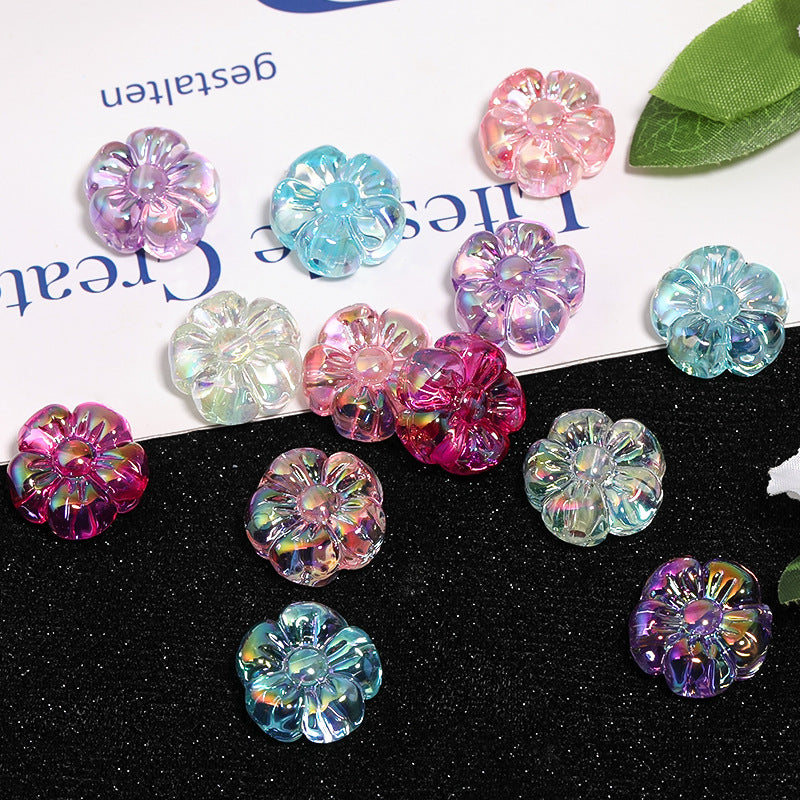 Wholesale 100pcs High Transparency Acrylic Five-petal Flower UV Plated Flower Diy Loose Beads