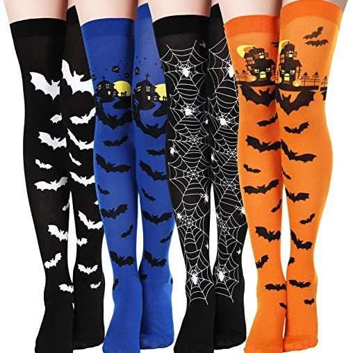 Wholesale Halloween Black Bat Pumpkin Striped Socks