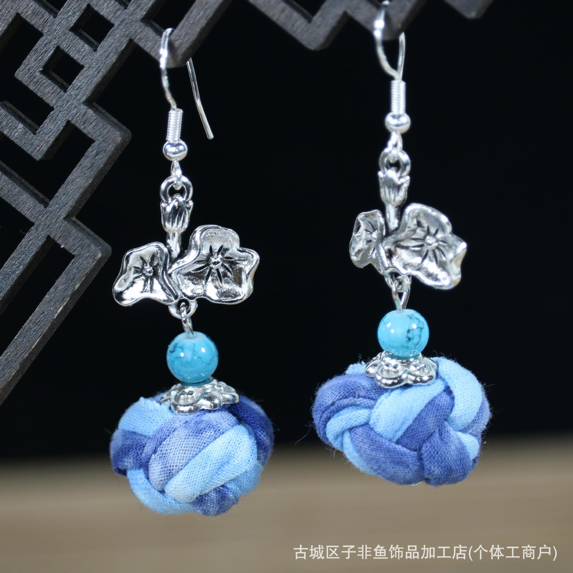 Wholesale Ethnic Style Tie-Dye Style Blue-Dyed Fabric Handmade Earrings