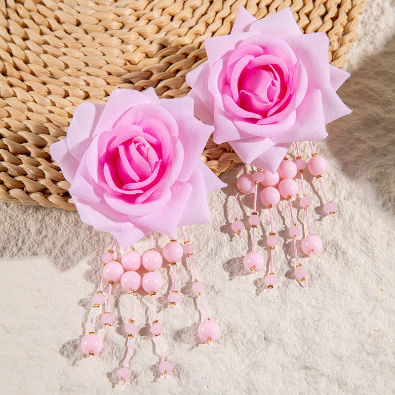 Wholesale 2PCS/Pack Flower Tassel Beaded  Valentine's Day Gift Earrings Earrings Women