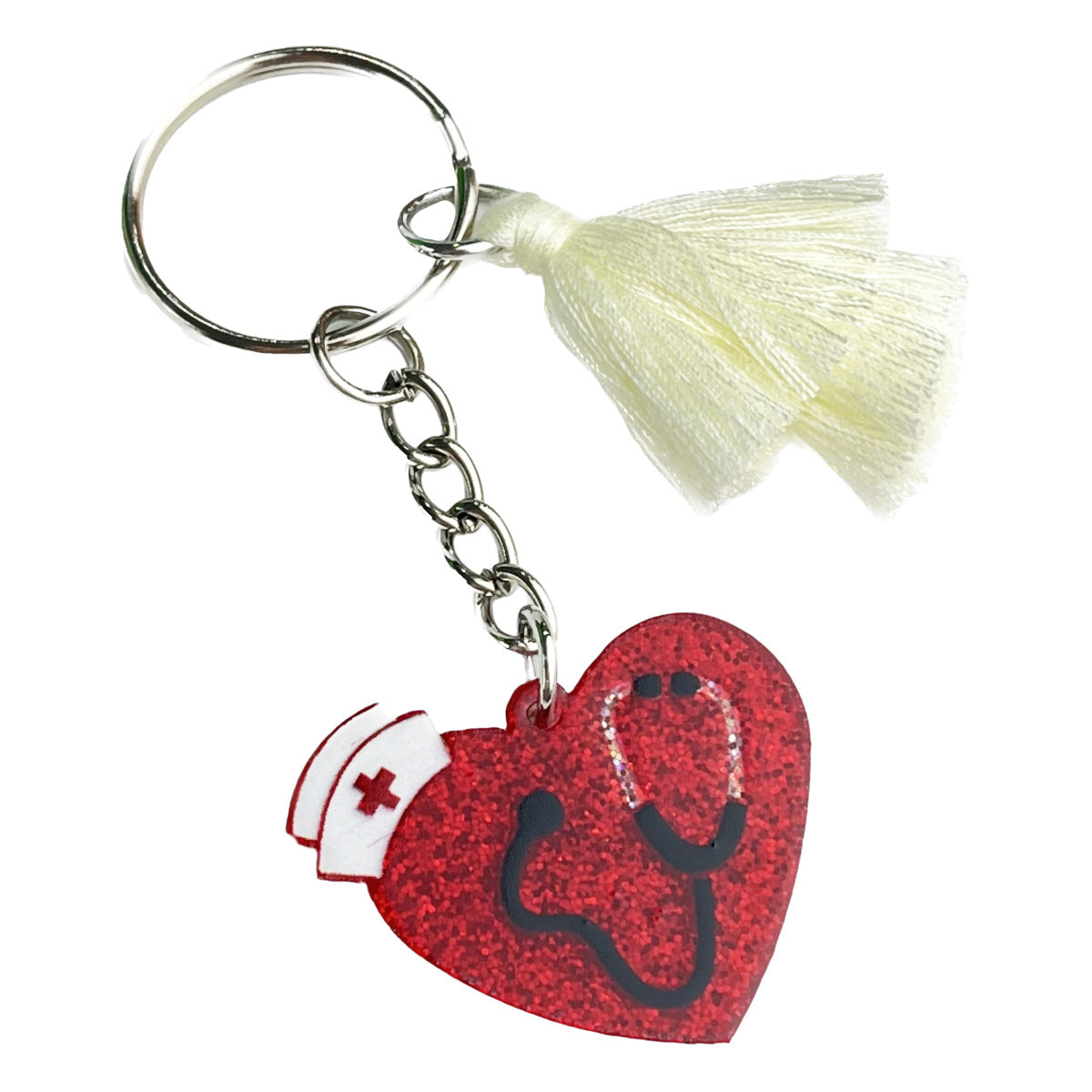 Wholesale Doctor Nurse Element Keychain Multicolor Tassel Key Ring Shiny Acrylic Bag Pendant