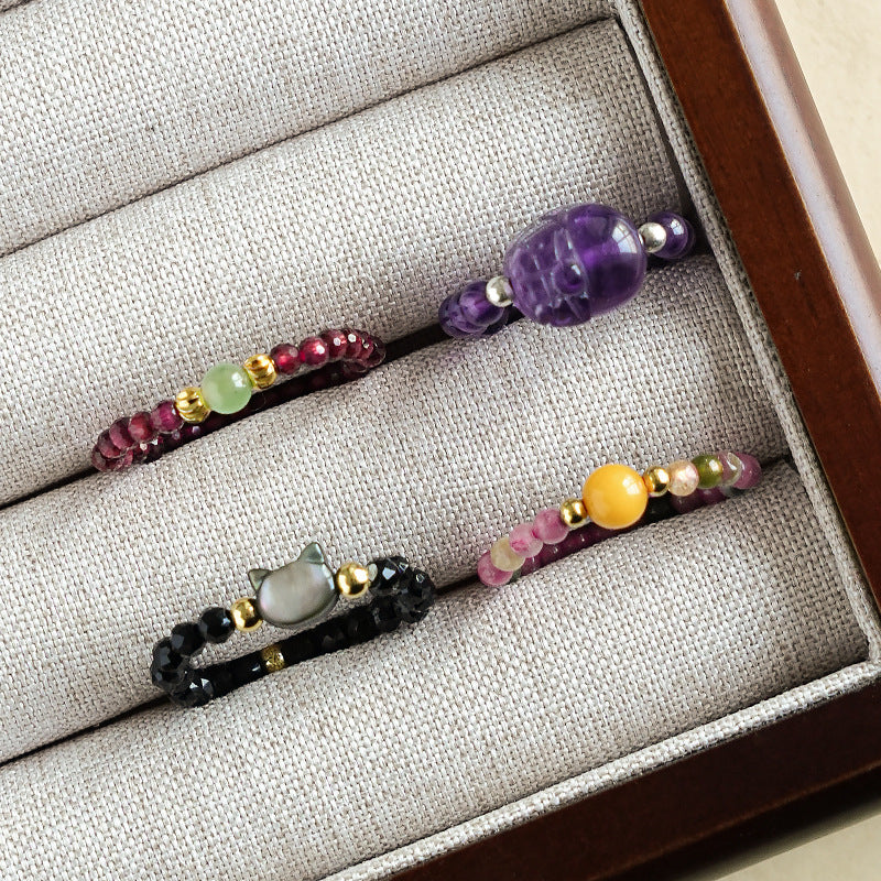 Wholesale Natural South Red Jade Agate Pearl Garnet Amethyst Ring