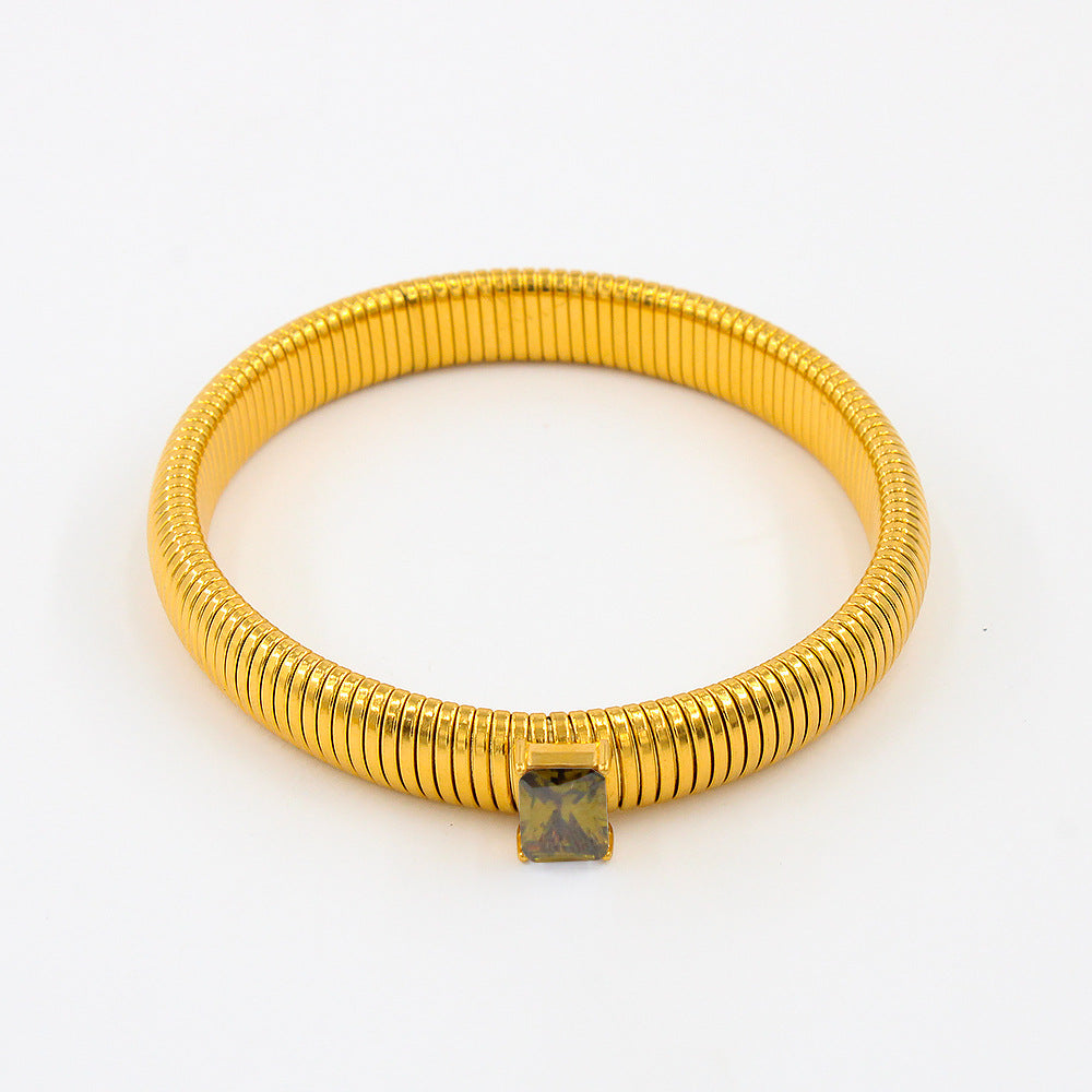 Wholesale Titanium Steel Square Zircon 18K Gold Stainless Steel Bracelet