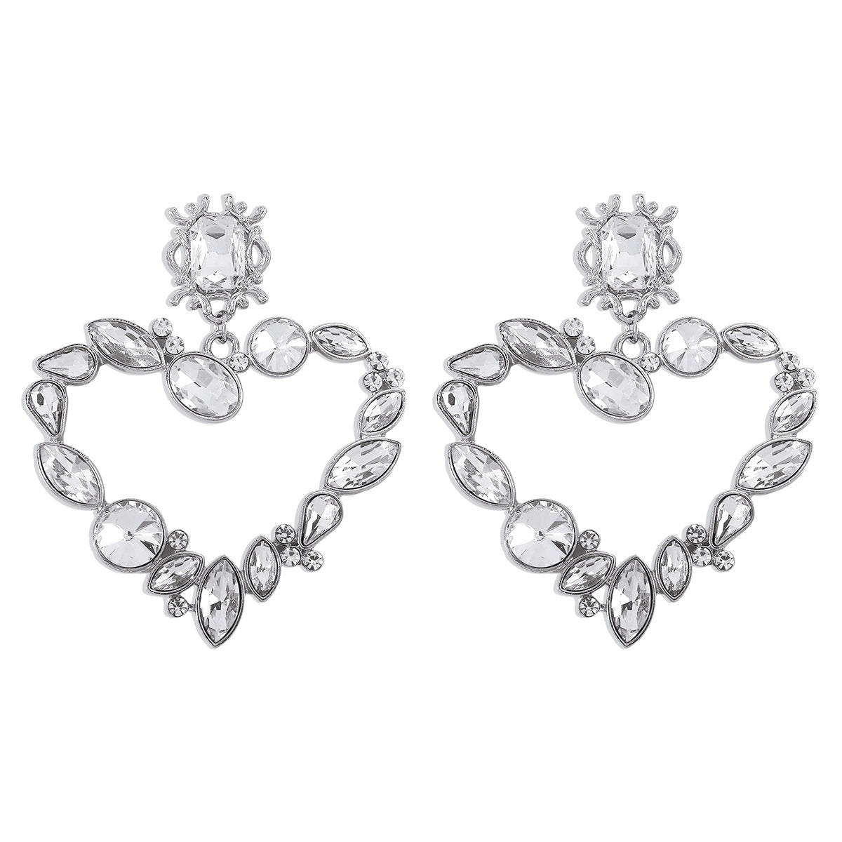 Wholesale Rhinestone Alloy Exaggerated Colored Diamond Gemstone Love Palace Style Earrings