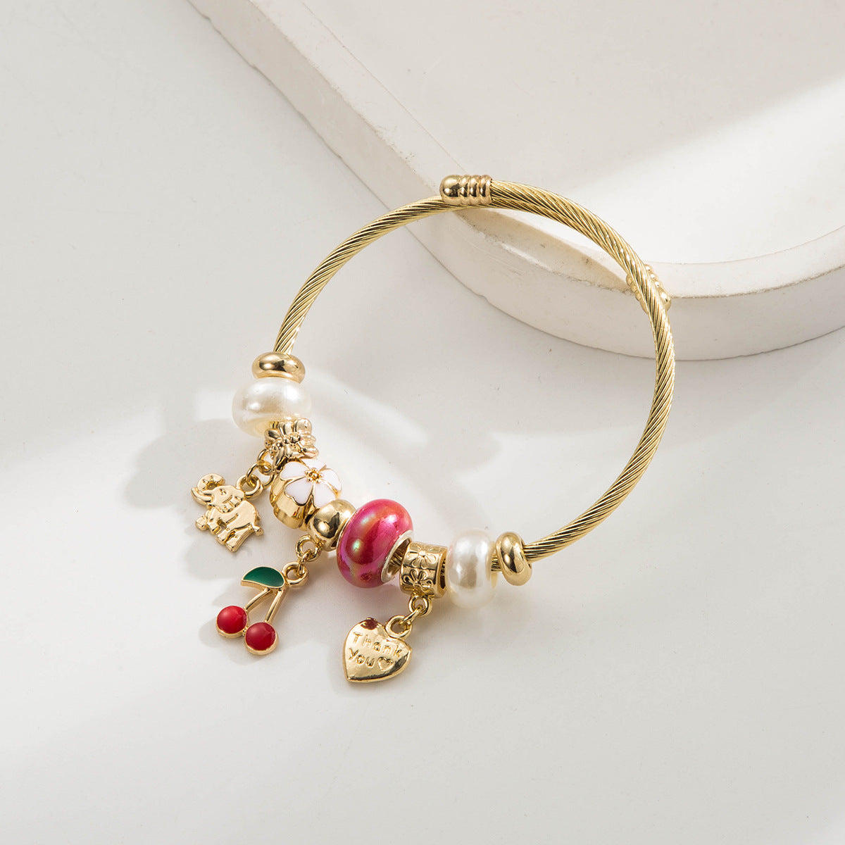 Wholesale Butterfly Cherry Strawberry Elephant Adjustable Stainless Steel Bracelet