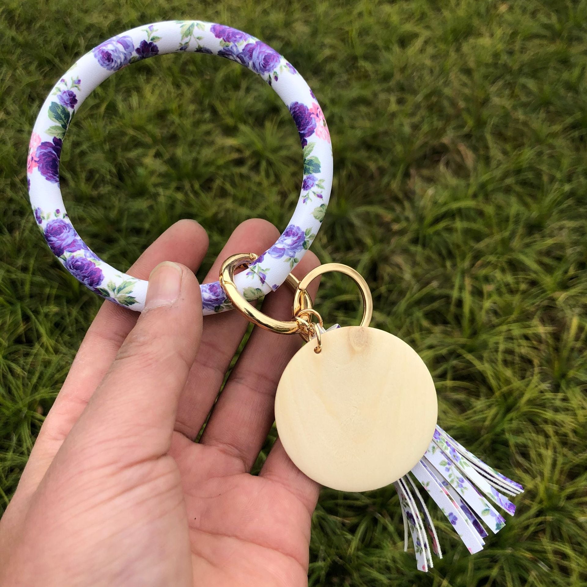 Wholesale PU Leather Chinese Style Peony Daffodil Rose Bracelet Keychain