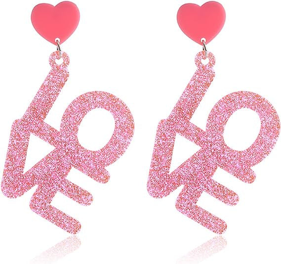 Wholesale Valentine's Day Pink Sequin LOVE Acrylic Earrings