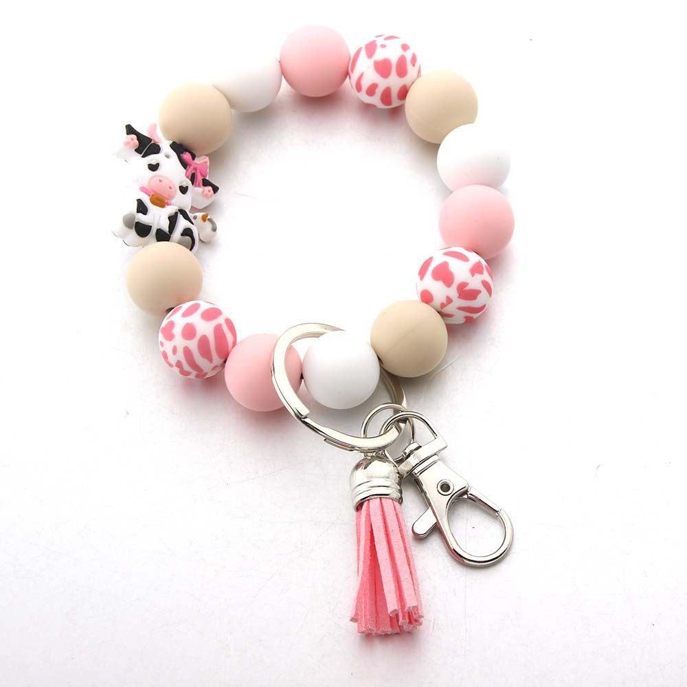 Wholesale Silicone Cartoon Animal Highland Milk Cow Tassel Wrist Keychain