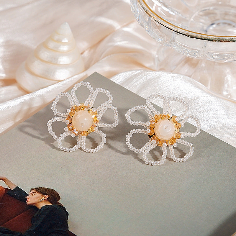 Wholesale Spring and summer colorful flower earrings handmade crystal beaded braided long earrings